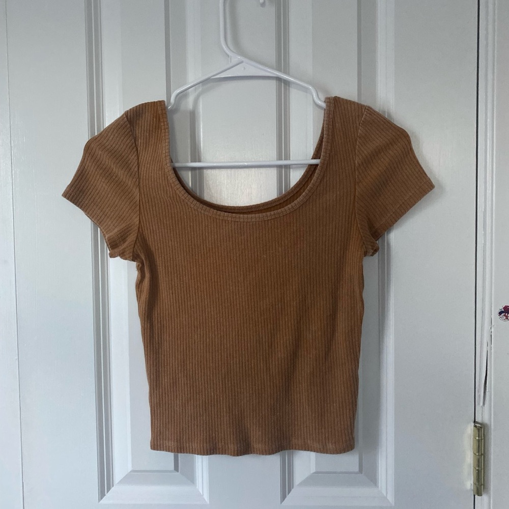 Wild Fable Brown Ribbed Short Sleeve Top - Size small